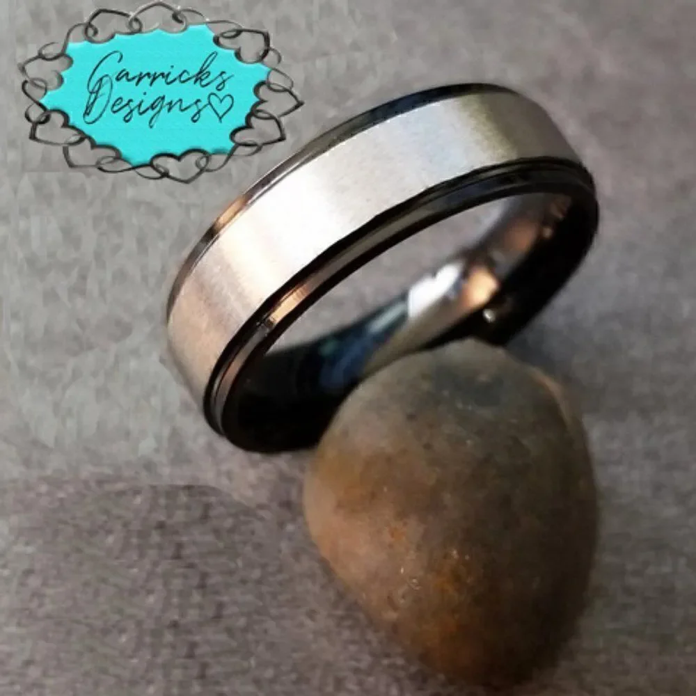 Men's Two Tone Wedding Ring Band Silver and Black - Wedding Ring For Guys